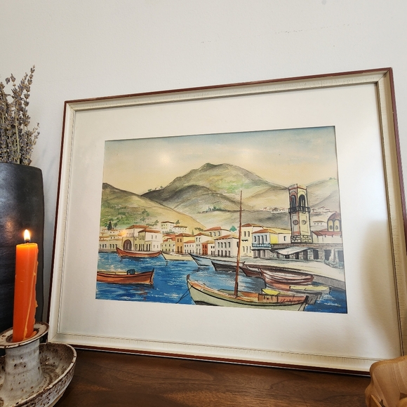 Seaside Town Artist Sign Original Oil Painting Framed - Picture 11 of 11